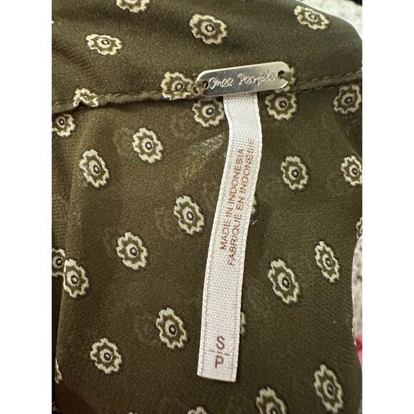 FREE PEOPLE Easy Rider Army Olive Green Boho Sheer Pattern Blouse Top - Small - Picture 3 of 7